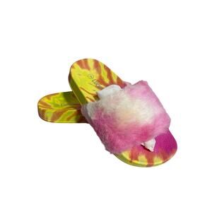 Lucky Top Tie Dye Fur Plush Slides Sz 9